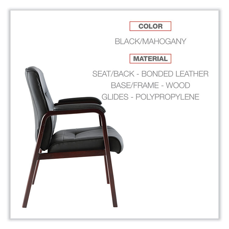 Alera Madaris Series Bonded Leather Guest Chair with Wood Trim Legs, 25.39" x 25.98" x 35.62", Black Seat/Back, Mahogany Base 3