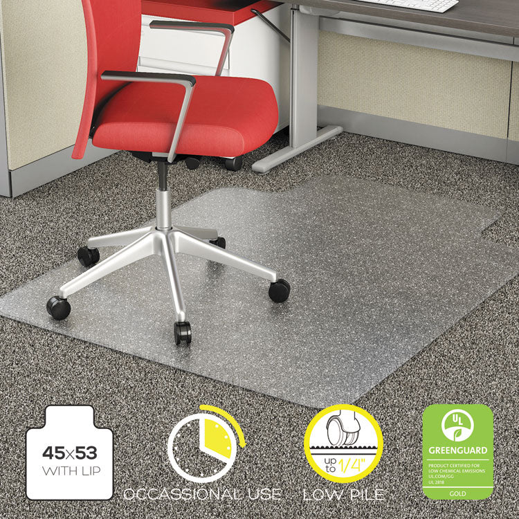 Occasional Use Studded Chair Mat For Flat Pile Carpet, 45 X 53, Wide Lipped, Clear 2