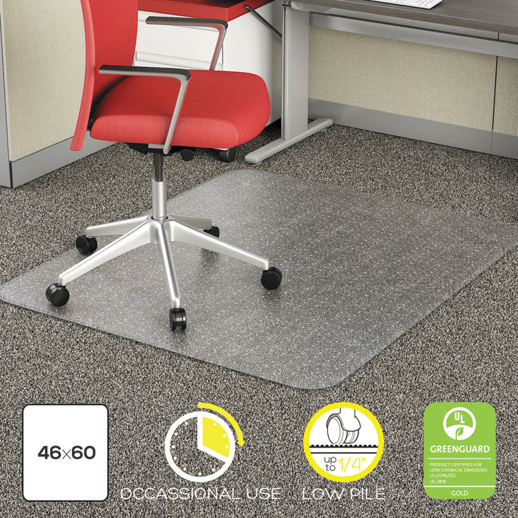 Occasional Use Studded Chair Mat For Flat Pile Carpet, 46 X 60, Rectangular, Clear 2