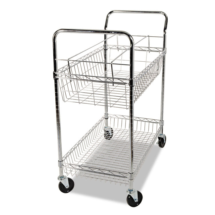 Carry-all Mail Cart, Metal, 1 Shelf, 1 Bin, 34.88" x 18" x 39.5", Silver 2