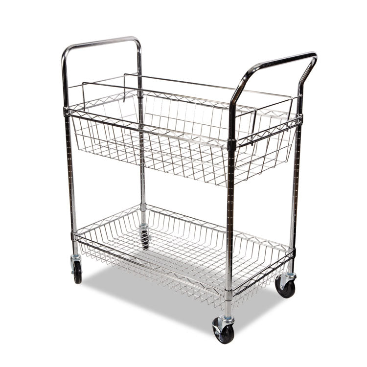 Carry-all Mail Cart, Metal, 1 Shelf, 1 Bin, 34.88" x 18" x 39.5", Silver 3