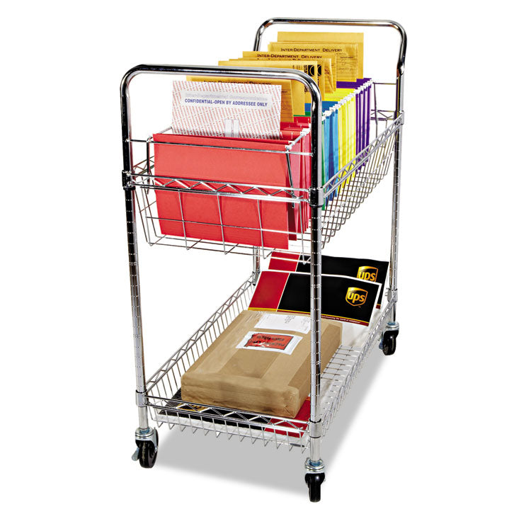 Carry-all Mail Cart, Metal, 1 Shelf, 1 Bin, 34.88" x 18" x 39.5", Silver 5