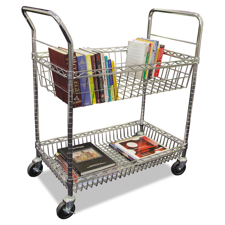 Carry-all Mail Cart, Metal, 1 Shelf, 1 Bin, 34.88" x 18" x 39.5", Silver 6