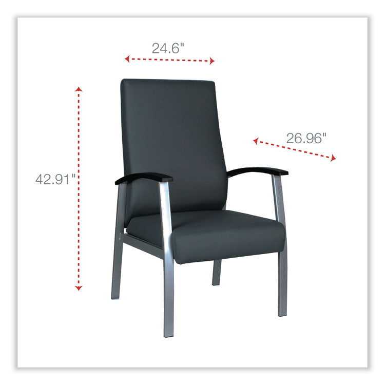 Alera metaLounge Series High-Back Guest Chair, 24.6" x 26.96" x 42.91", Black Seat, Black Back, Silver Base 2