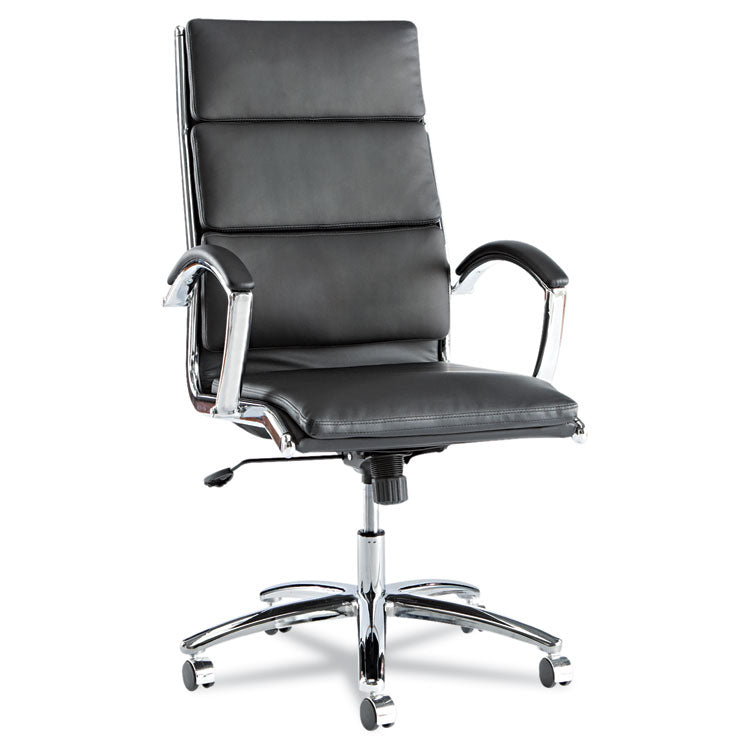 Alera Neratoli High-Back Slim Profile Chair, Faux Leather, 275 Lb Cap, 17.32" To 21.25" Seat Height, Black Seat/back, Chrome 1