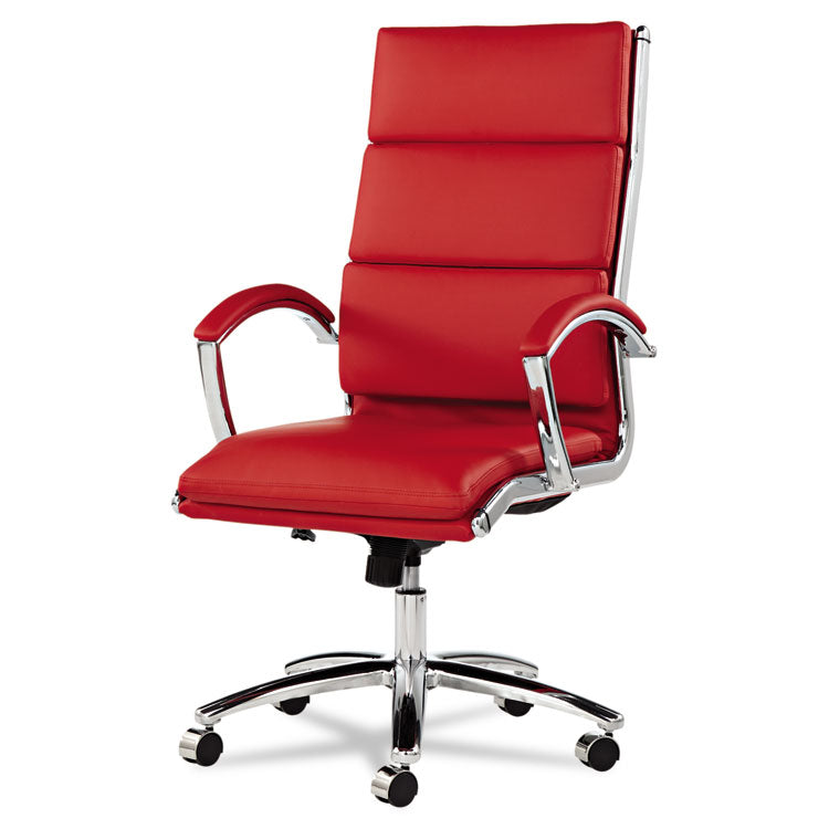 Alera Neratoli High-Back Slim Profile Chair, Faux Leather, Up To 275 Lb, 17.32" To 21.25" Seat Height, Red Seat/back, Chrome 4