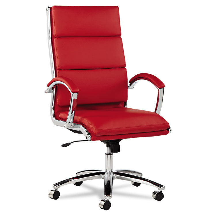 Alera Neratoli High-Back Slim Profile Chair, Faux Leather, Up To 275 Lb, 17.32" To 21.25" Seat Height, Red Seat/back, Chrome 1