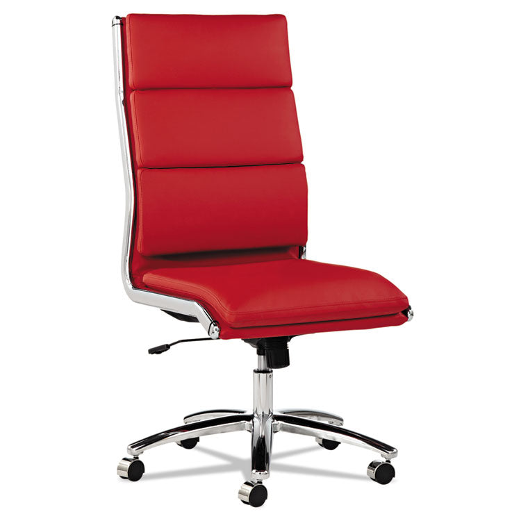 Alera Neratoli High-Back Slim Profile Chair, Faux Leather, Up To 275 Lb, 17.32" To 21.25" Seat Height, Red Seat/back, Chrome 3