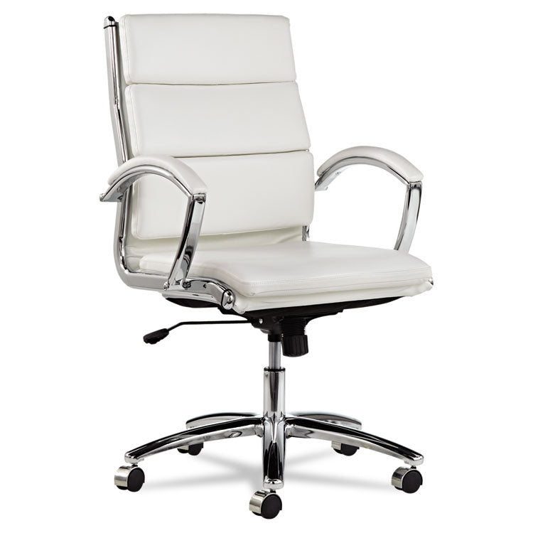 Alera Neratoli Mid-Back Slim Profile Chair, Faux Leather, Up To 275 Lb, 18.3" To 21.85" Seat Height, White Seat/back, Chrome 1