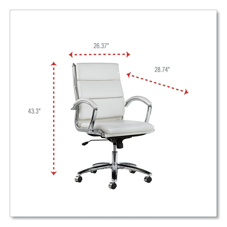 Alera Neratoli Mid-Back Slim Profile Chair, Faux Leather, Up To 275 Lb, 18.3" To 21.85" Seat Height, White Seat/back, Chrome 8