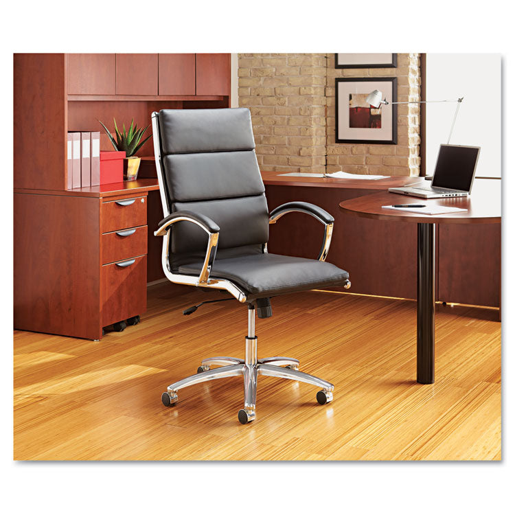 Alera Neratoli Mid-Back Slim Profile Chair, Faux Leather, Supports Up To 275 Lb, Black Seat/back, Chrome Base 7