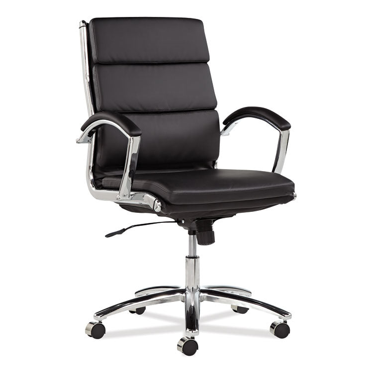 Alera Neratoli Mid-Back Slim Profile Chair, Faux Leather, Supports Up To 275 Lb, Black Seat/back, Chrome Base 1