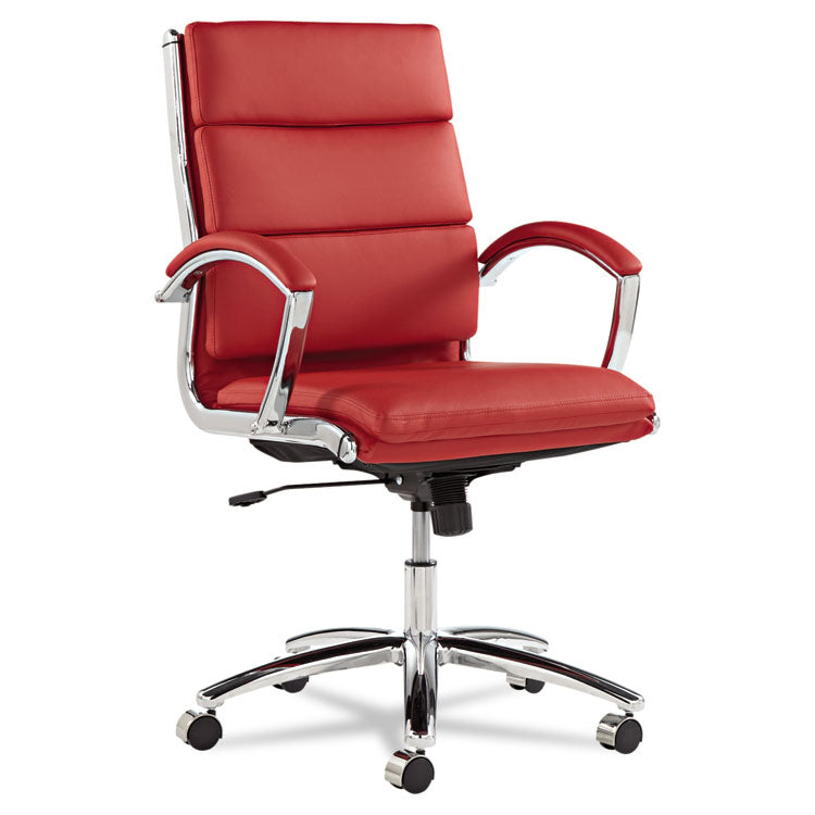 Alera Neratoli Mid-Back Slim Profile Chair, Faux Leather, Supports Up To 275 Lb, Red Seat/back, Chrome Base 1