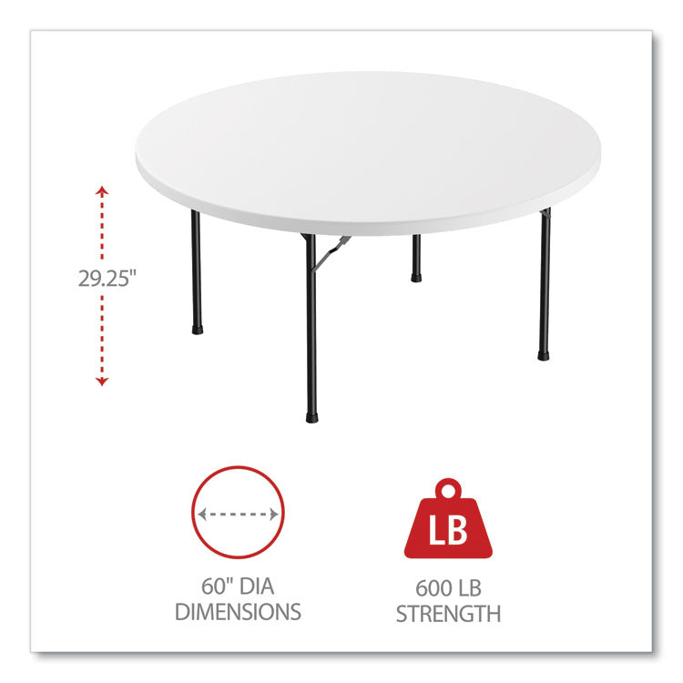 Round Plastic Folding Table, 60" Diameter x 29.25h, White 2