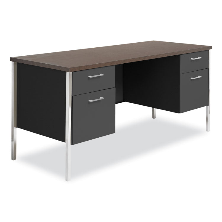 Double Pedestal Steel Credenza, 60w X 24d X 29.5h, Mocha/black 1