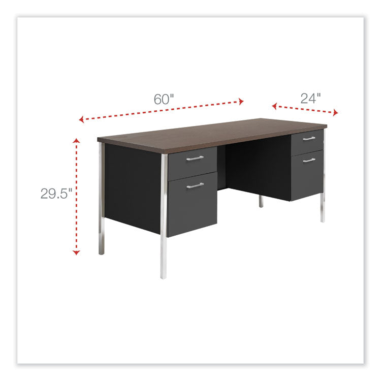 Double Pedestal Steel Credenza, 60w X 24d X 29.5h, Mocha/black 2