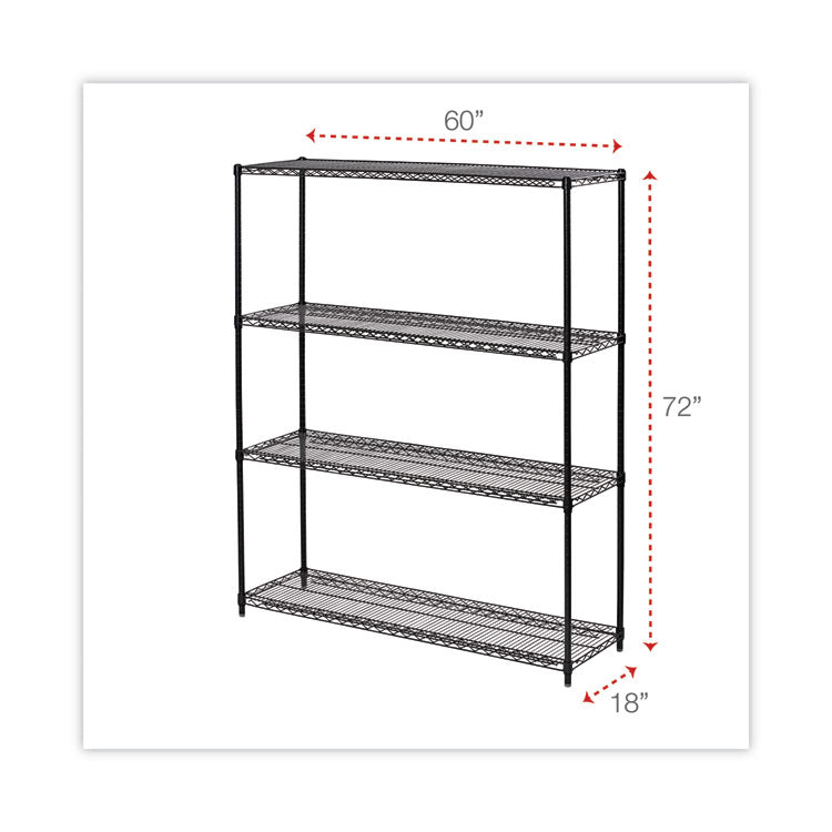 All-Purpose Wire Shelving Starter Kit, Four-Shelf, 60w x 18d x 72h, Black Anthracite Plus 2