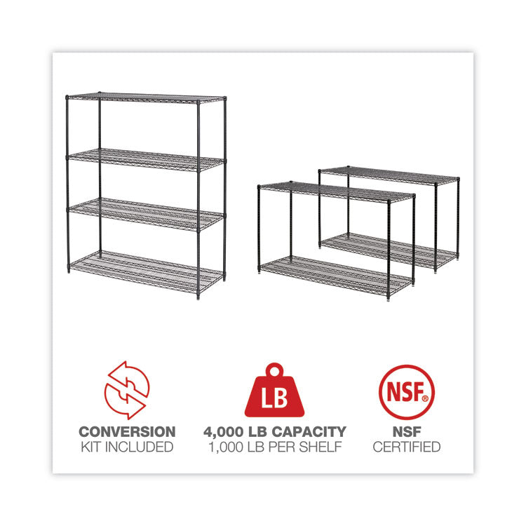 All-Purpose Wire Shelving Starter Kit, Four-Shelf, 60w x 24d x 72h, Black Anthracite Plus 6