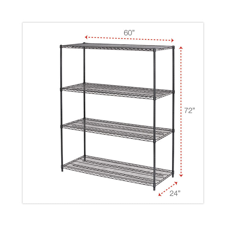 All-Purpose Wire Shelving Starter Kit, Four-Shelf, 60w x 24d x 72h, Black Anthracite Plus 2