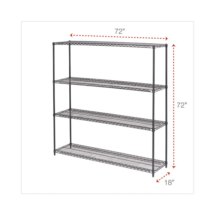 BA Plus Wire Shelving Kit, Four-Shelf, 72w x 18d x 72h, Black Anthracite Plus 2