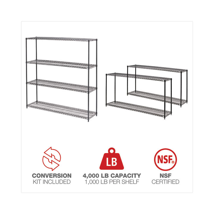 BA Plus Wire Shelving Kit, Four-Shelf, 72w x 18d x 72h, Black Anthracite Plus 6