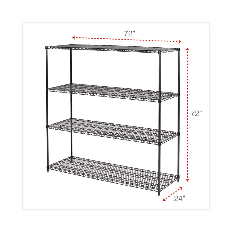 BA Plus Wire Shelving Kit, Four-Shelf, 72w x 24d x 72h, Black Anthracite Plus 2