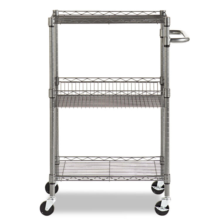 Three-Tier Wire Cart with Basket, Metal, 2 Shelves, 1 Bin, 500 lb Capacity, 28" x 16" x 39", Black Anthracite 2