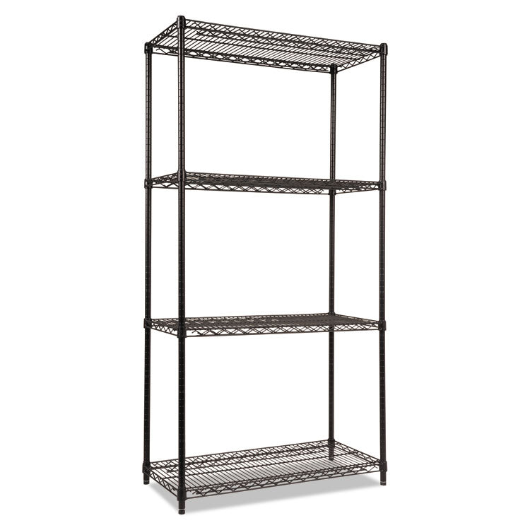 NSF Certified Industrial Four-Shelf Wire Shelving Kit, 36w x 18d x 72h, Black 3