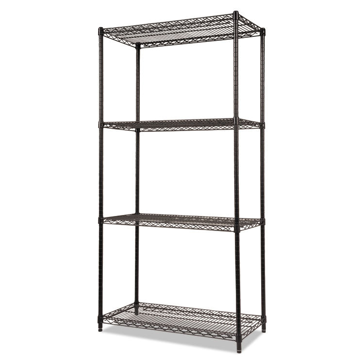 NSF Certified Industrial Four-Shelf Wire Shelving Kit, 36w x 18d x 72h, Black 1