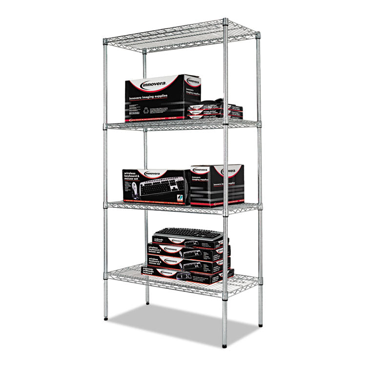 NSF Certified Industrial Four-Shelf Wire Shelving Kit, 36w x 18d x 72h, Silver 7