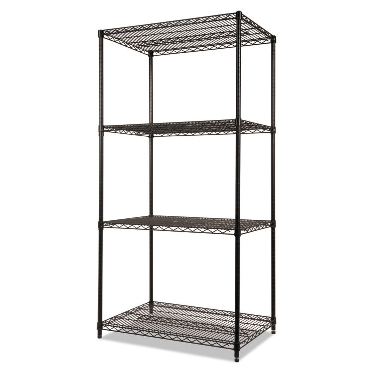 NSF Certified Industrial Four-Shelf Wire Shelving Kit, 36w x 24d x 72h, Black 3