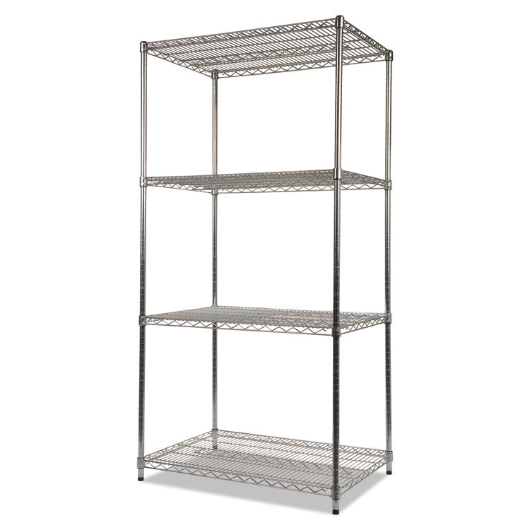 NSF Certified Industrial Four-Shelf Wire Shelving Kit, 36w x 24d x 72h, Silver 4