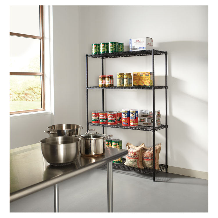 NSF Certified Industrial Four-Shelf Wire Shelving Kit, 48w x 18d x 72h, Black 8