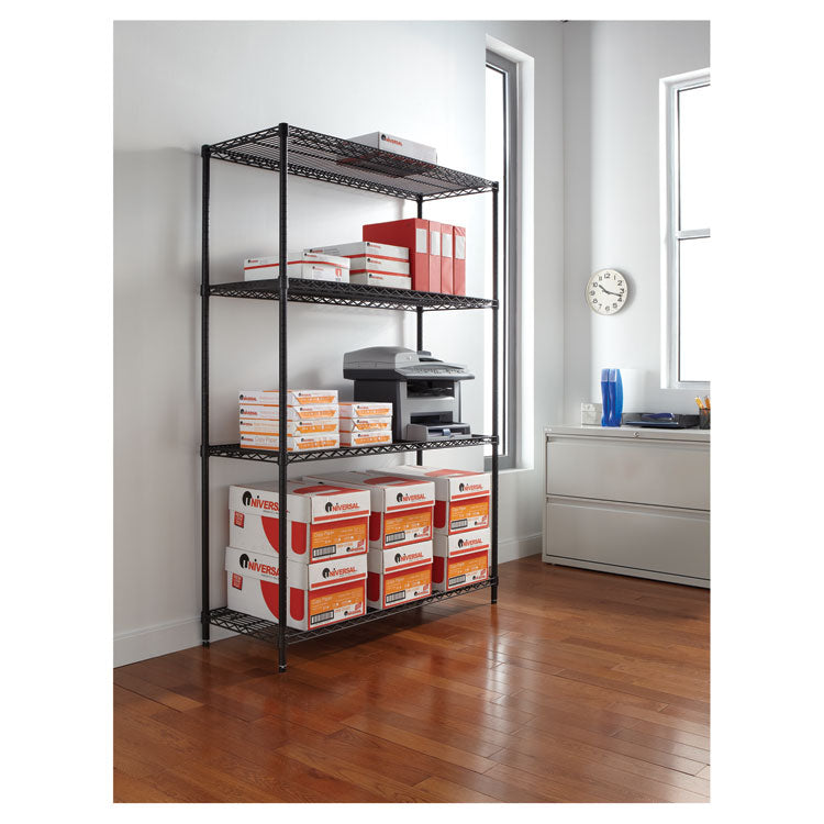 NSF Certified Industrial Four-Shelf Wire Shelving Kit, 48w x 18d x 72h, Black 9