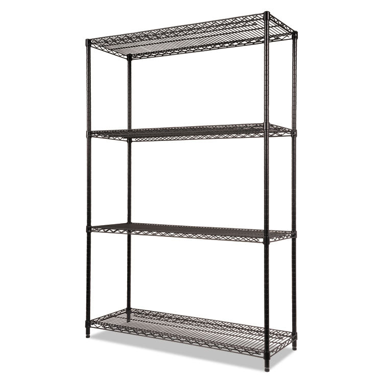 NSF Certified Industrial Four-Shelf Wire Shelving Kit, 48w x 18d x 72h, Black 2