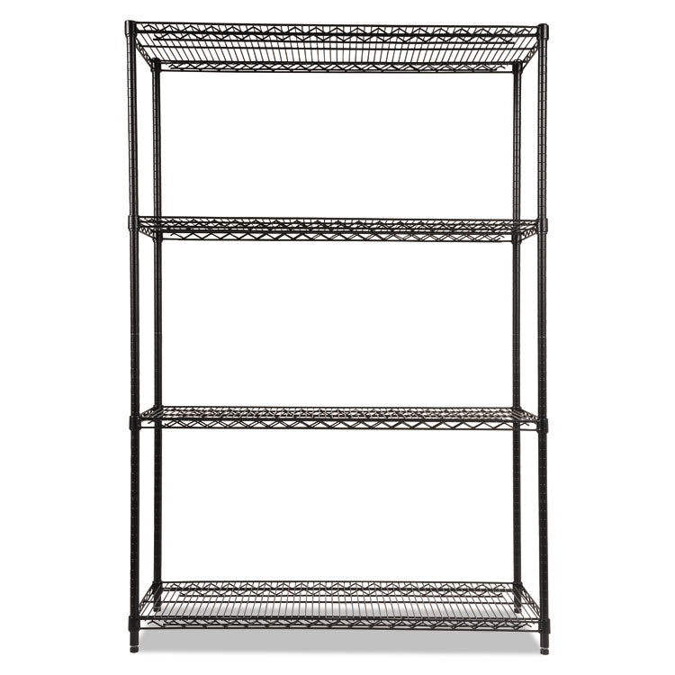 NSF Certified Industrial Four-Shelf Wire Shelving Kit, 48w x 18d x 72h, Black 4