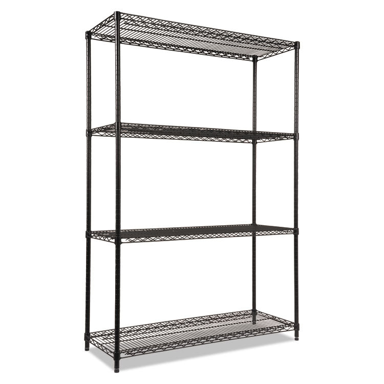 NSF Certified Industrial Four-Shelf Wire Shelving Kit, 48w x 18d x 72h, Black 1