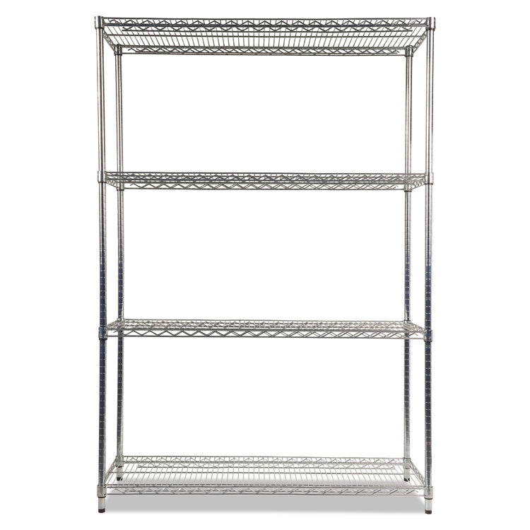 NSF Certified Industrial Four-Shelf Wire Shelving Kit, 48w x 18d x 72h, Silver 2