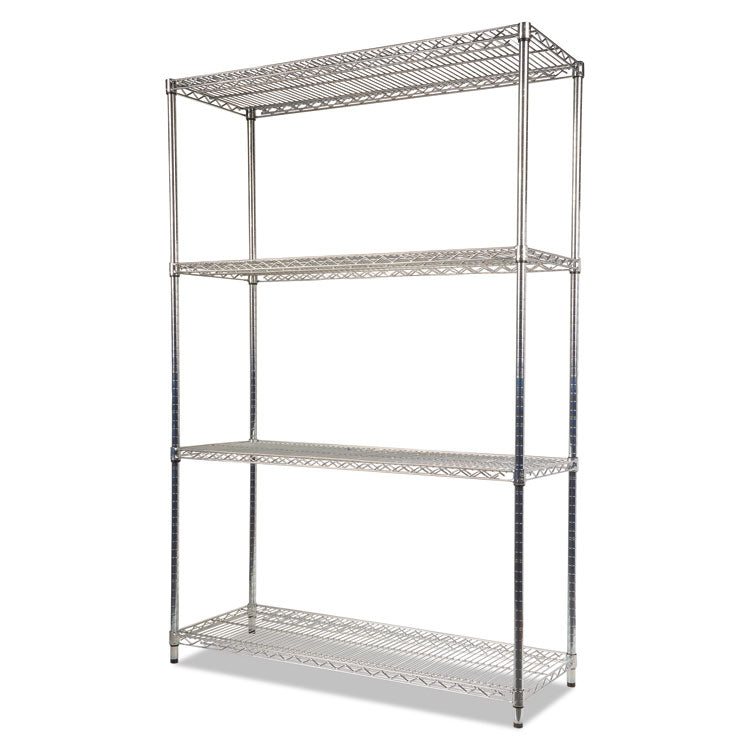 NSF Certified Industrial Four-Shelf Wire Shelving Kit, 48w x 18d x 72h, Silver 4