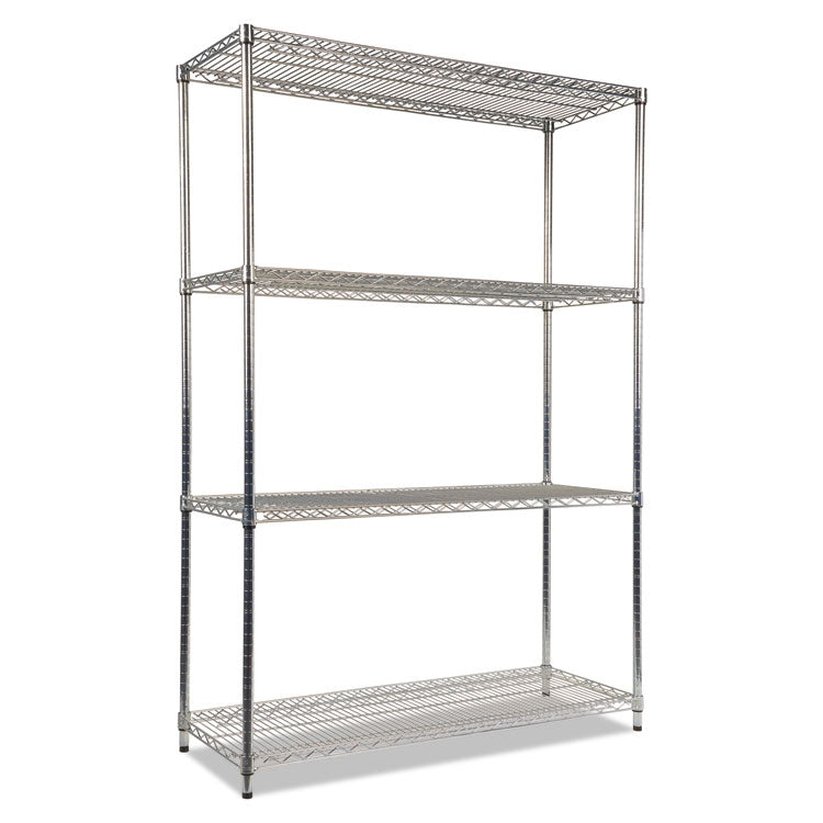 NSF Certified Industrial Four-Shelf Wire Shelving Kit, 48w x 18d x 72h, Silver 1