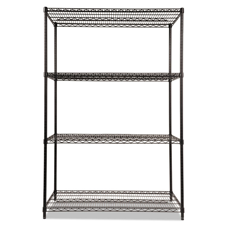 NSF Certified Industrial Four-Shelf Wire Shelving Kit, 48w x 24d x 72h, Black 2