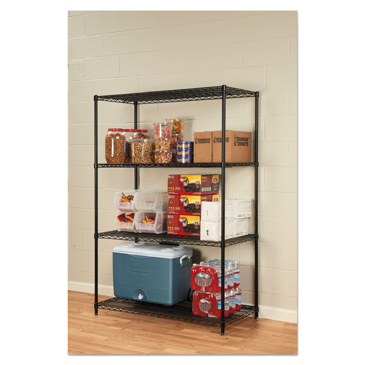 NSF Certified Industrial Four-Shelf Wire Shelving Kit, 48w x 24d x 72h, Black 3