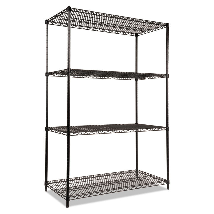 NSF Certified Industrial Four-Shelf Wire Shelving Kit, 48w x 24d x 72h, Black 1