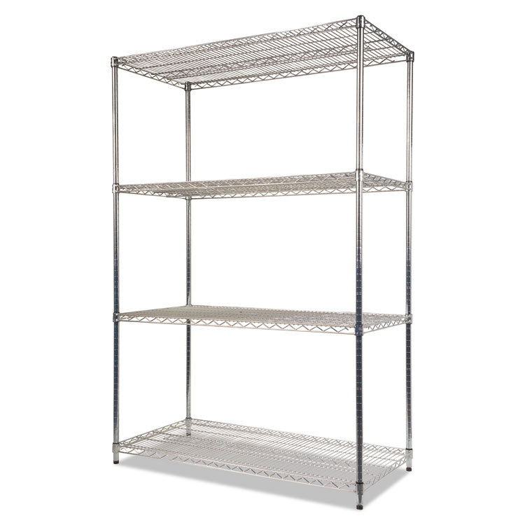 NSF Certified Industrial Four-Shelf Wire Shelving Kit, 48w x 24d x 72h, Silver 3