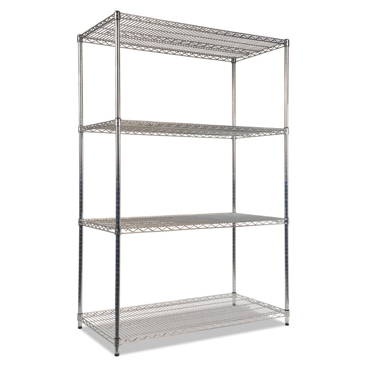 NSF Certified Industrial Four-Shelf Wire Shelving Kit, 48w x 24d x 72h, Silver 1