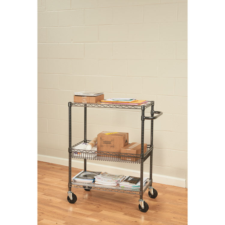 Three-Tier Wire Cart with Basket, Metal, 2 Shelves, 1 Bin, 500 lb Capacity, 34" x 18" x 40", Black Anthracite 4