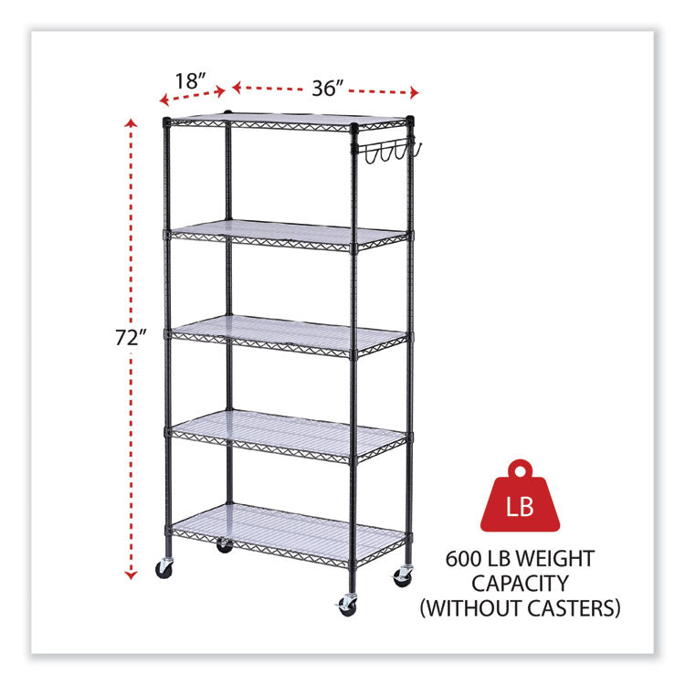 5-Shelf Wire Shelving Kit With Casters And Shelf Liners, 36w X 18d X 72h, Black Anthracite 2