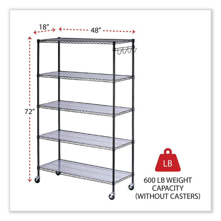 5-Shelf Wire Shelving Kit With Casters And Shelf Liners, 48w X 18d X 72h, Black Anthracite 2