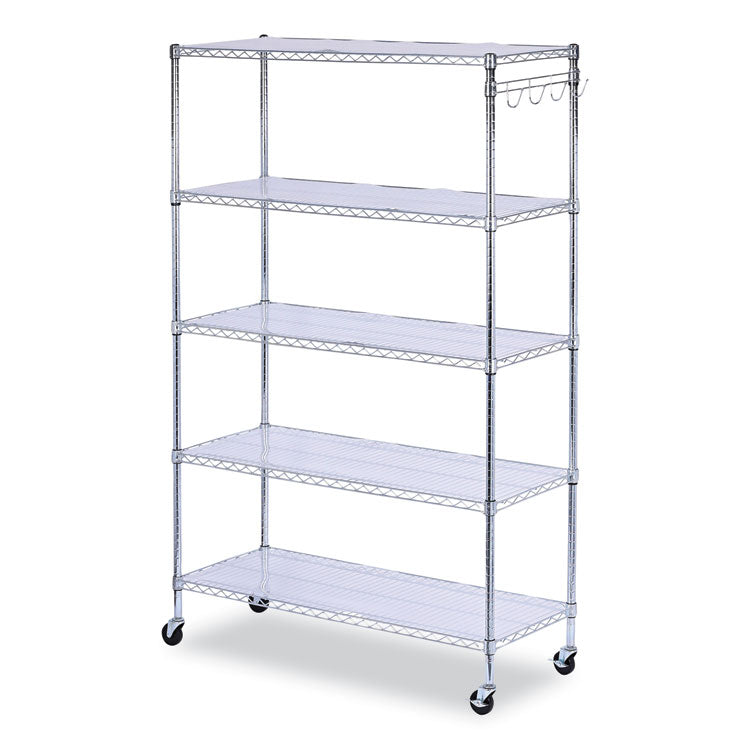 5-Shelf Wire Shelving Kit With Casters And Shelf Liners, 48w X 18d X 72h, Silver 1