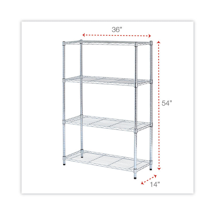 Residential Wire Shelving, Four-Shelf, 36w X 14d X 54h, Silver 2